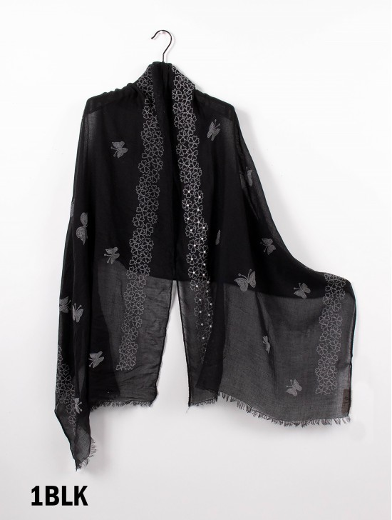 Butterflies & Pearls Stitch Print Fashion Scarf Butterflies & Pearls Stitch Print Fashion Scarf